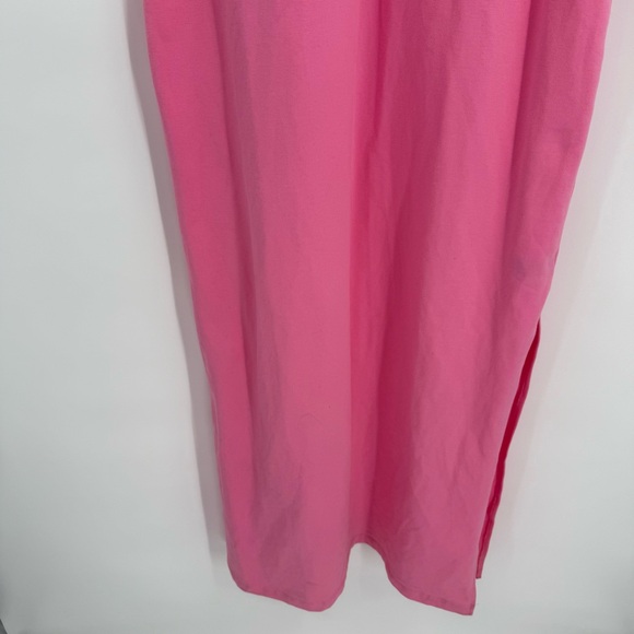 Boston Proper Zip Neck Maxi Dress Shift Size Large Sleeveless Pink White Cotton - Picture 4 of 10